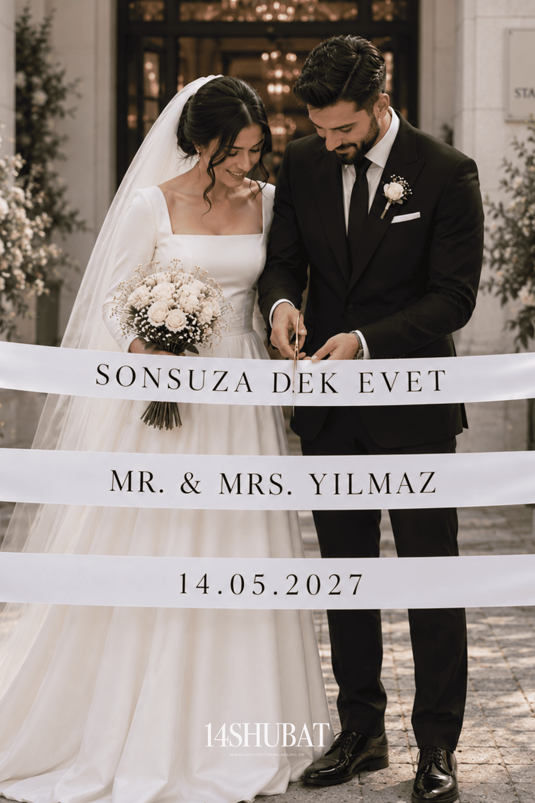 Standesamtbänder personalisiert zum Durchschneiden | 3er Set Hochzeitseinladung.de