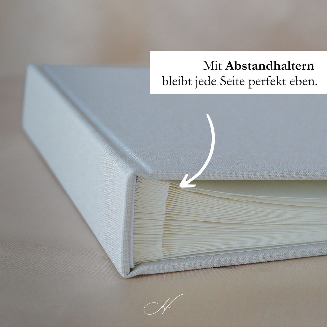 2-in-1 Gästebuch & Fotoalbum Hochzeit A4 – Leinen Beige – personalisiert mit Gold, wahlweise mit Prägung. Erinnerungsbuch Hochzeitsgästebuch 14Shubat
