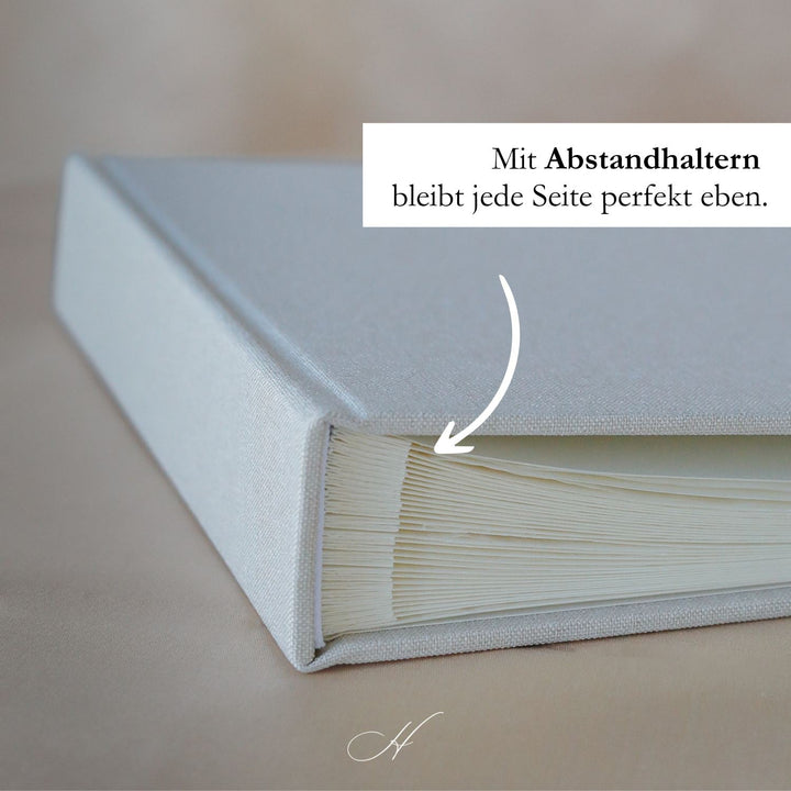 2-in-1 Gästebuch & Fotoalbum Hochzeit A4 – Leinen Beige – personalisiert mit Gold, wahlweise mit Prägung. Erinnerungsbuch Hochzeitsgästebuch 14Shubat