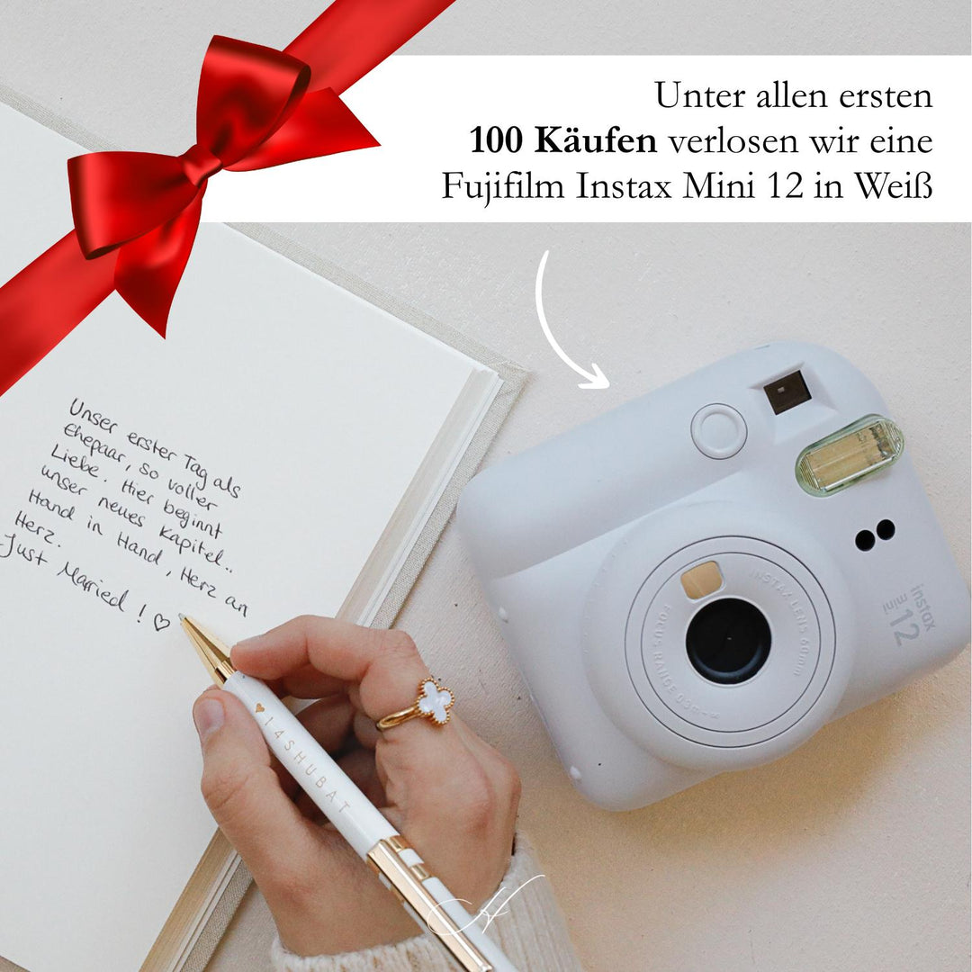 2-in-1 Gästebuch & Fotoalbum Hochzeit A4 – Leinen Beige – personalisiert mit Gold, wahlweise mit Prägung. Erinnerungsbuch Hochzeitsgästebuch 14Shubat