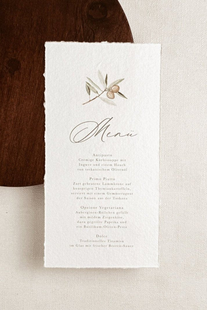 Personalisierte Menükarte aus hochwertigem Büttenpapier | white x beige Hochzeitseinladung.de