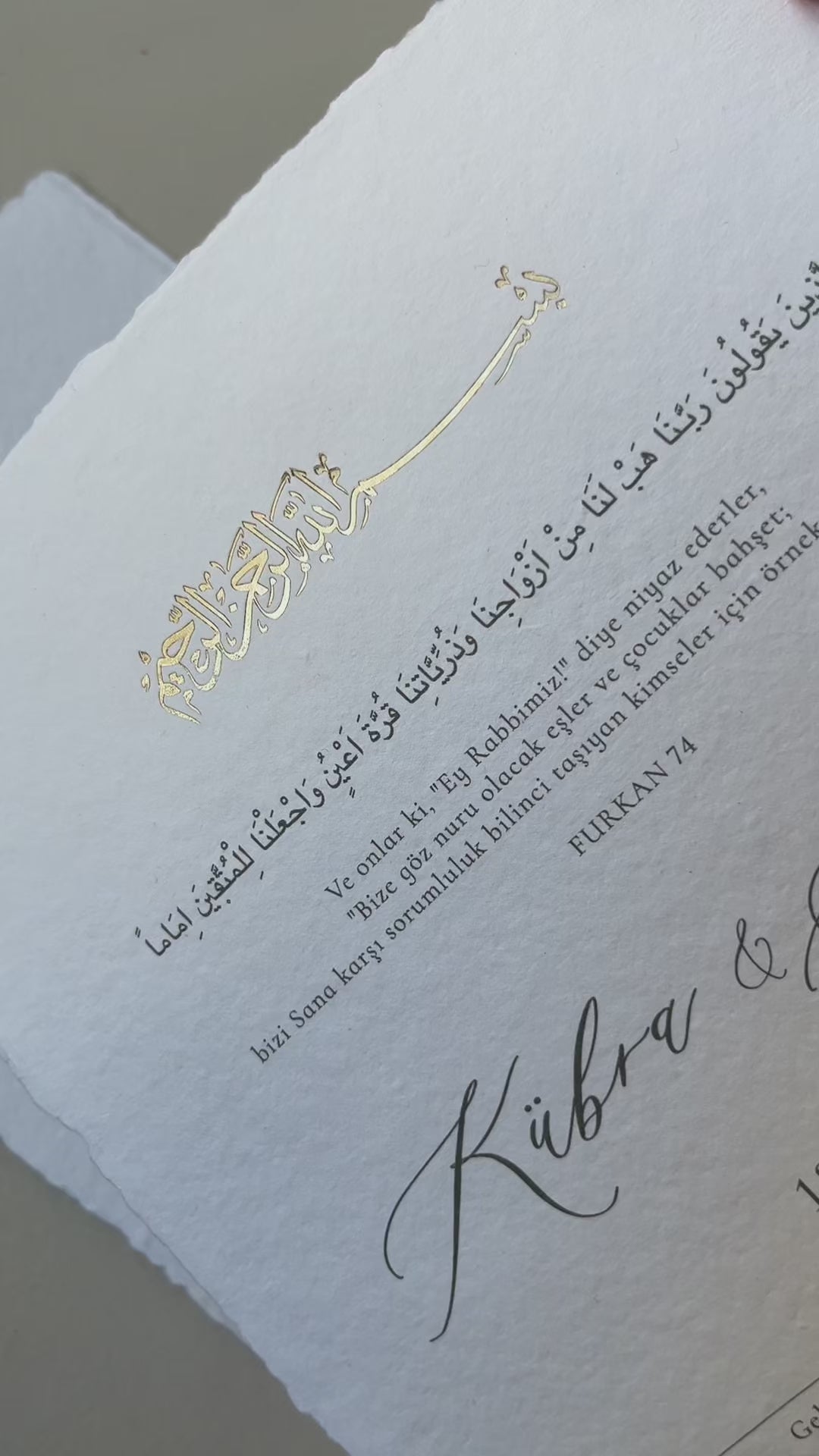 Nikah/Ehe-Zertifikat auf handgeschöpftem Büttenpapier Minimal Design | Dini Nikah Belgesi